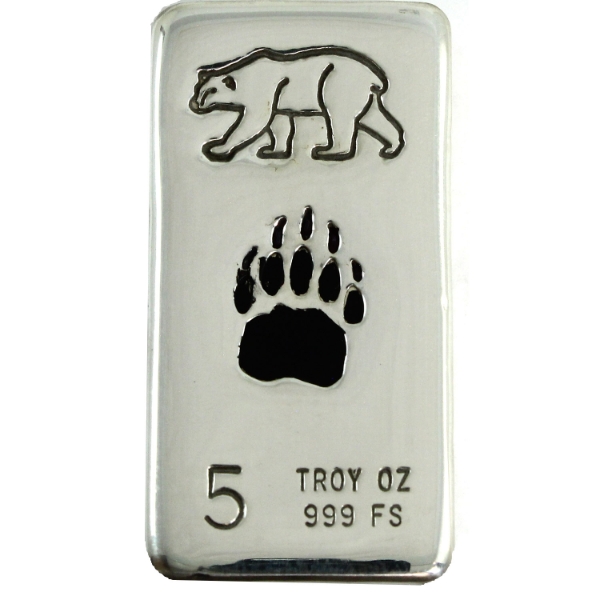 5oz Rocky Shore Silver Co. Bear w/ Enameled Black Bear Paw .999 Fine Silver (Tax Exempt)