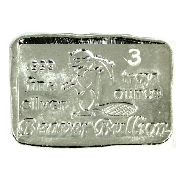 3oz Beaver Bullion .999 Fine Silver Bar (Tax Exempt)