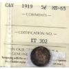 Image 1 : 5-cent 1919 ICCS MS65