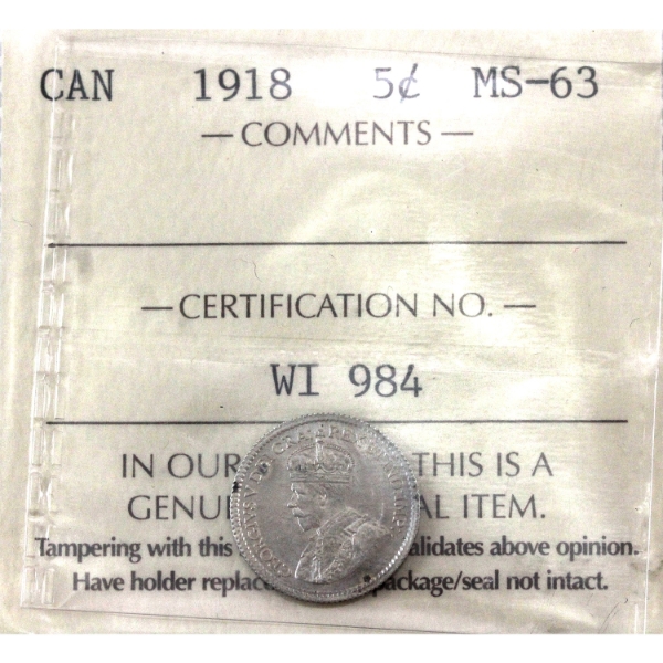 5-cent 1918 ICCS MS63