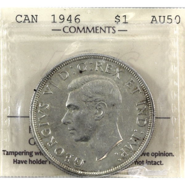 Silver $1 1946 ICCS AU50