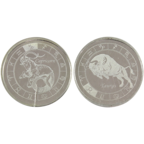 2x 1oz MPM Zodiac - Taurus & Capricorn .999 Fine Silver Rounds. 2pcs. (Tax Exempt)