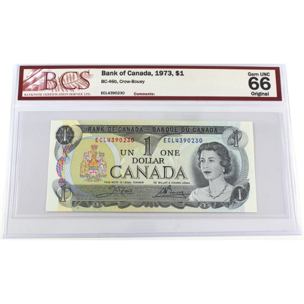 BC-46b 1973 $1 BCS GEM UNC66 Original Crow-Bouey SN:ECL4390230