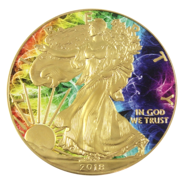 1oz USA 2018 $1 Silver Eagle .999 Fine Silver Round w/ Selective Gold Plating & Colour (Tax Exempt)