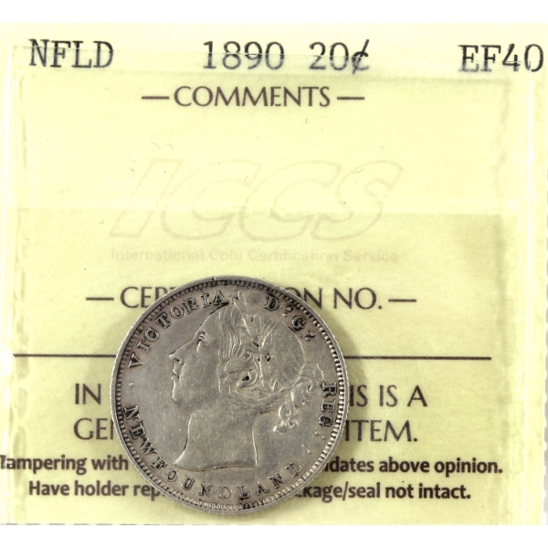 Newfoundland 20-cent 1890 ICCS EF40