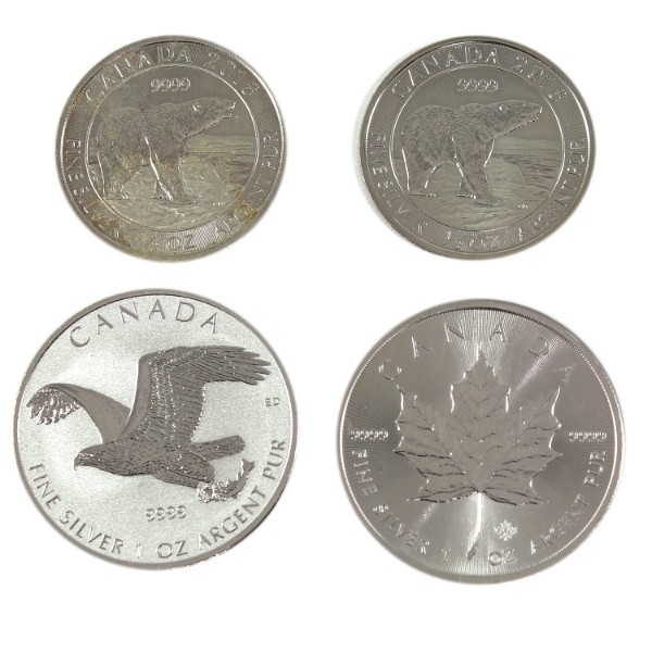 3oz Lot Total! 1oz & 1/2oz Assorted Canadian .9999 Fine Silver Rounds. 4pcs. (Tax Exempt)