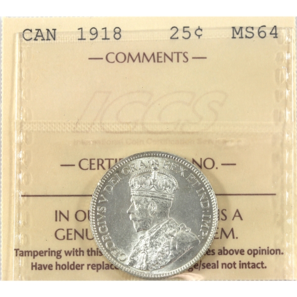 25-cent 1918 ICCS MS64