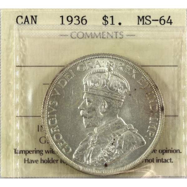Silver $1 1936 ICCS MS64