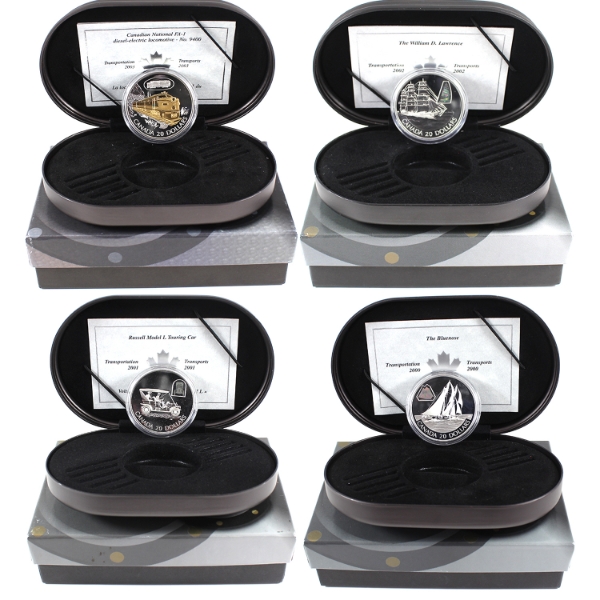 2000-2003 $20 Transportation Series Sterling Silver Coins. 4pcs