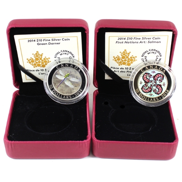 Group Lot of 2014 $10 Fine Silver Coins. 2pcs. (Tax Exempt)