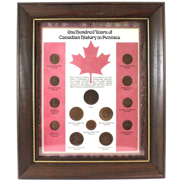 *One Hundred Years of Canadian History in Pennies 14-coin Set in Wooden Frame