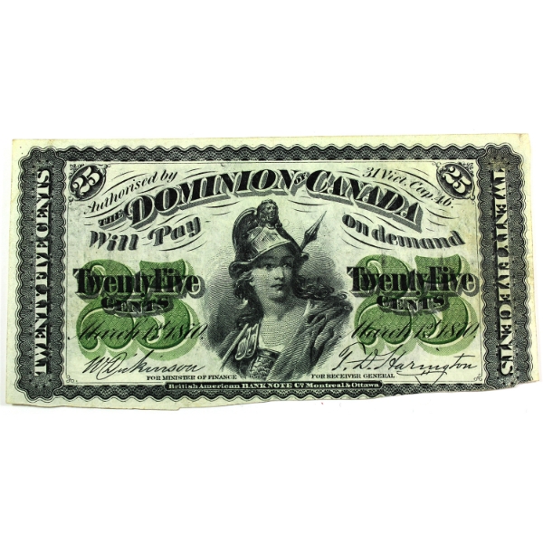 DC-1c 1870 25-cent Shinplaster Extra Fine Dickinson-Harington Plain Series