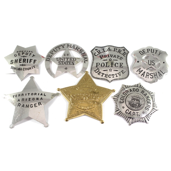 Lot of 7x Franklin Mint 1987 Official Badges of the Great Western Lawmen Sterling Silver Collection