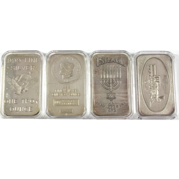 4x 1oz Assorted Refiners Vintage .999 Silver Bars. 4pcs. (Tax Exempt)