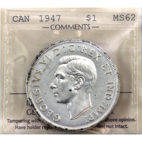 Silver $1 1947 ICCS Blunt 7 MS62 (scr)