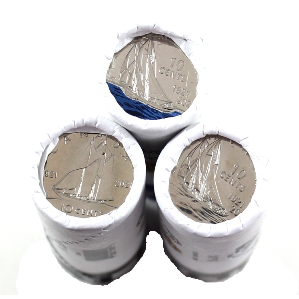2021 10-cent 100th Anniversary of Bluenose Special Wrap Roll Set. 3 Rolls.
