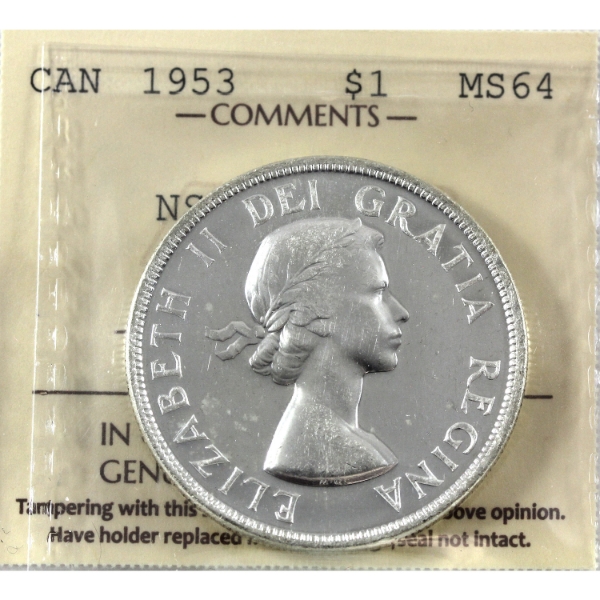 Silver $1 1953 NSF ICCS MS64 Cameo