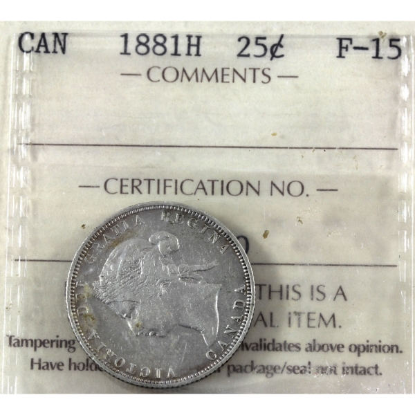 25-cent 1881H ICCS F15