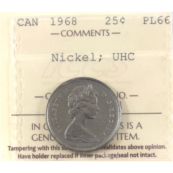 25-cent 1968 Nickel ICCS PL66 Ultra Heavy Cameo