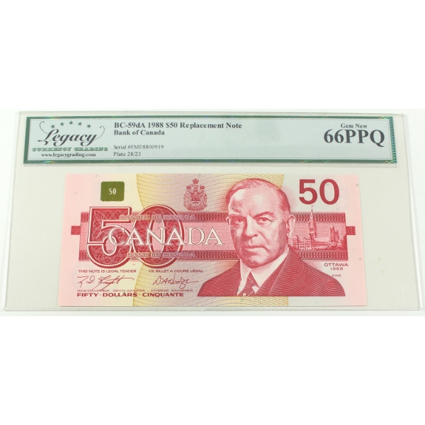BC-59dA 1988 $50 FME Replacement Legacy GEM UNC66 PPQ Knight-Dodge SN:FME8800919 