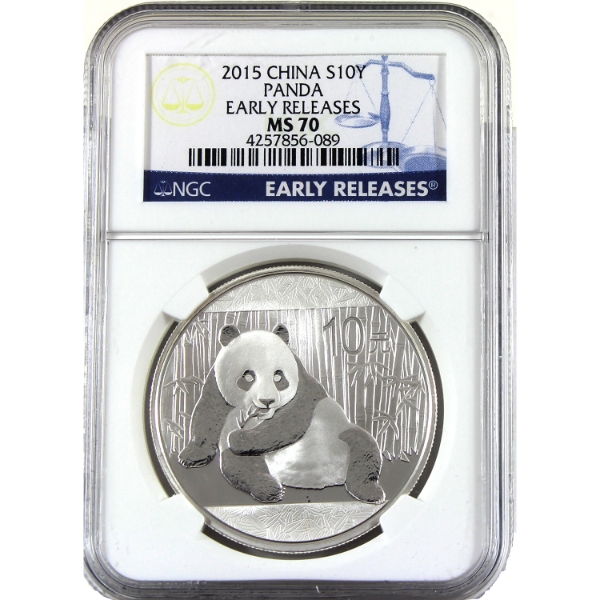 China Silver 2015 10 Yuan Panda Early Releases 1oz .999 Fine Silver Coin NGC MS70 (Tax Exempt)