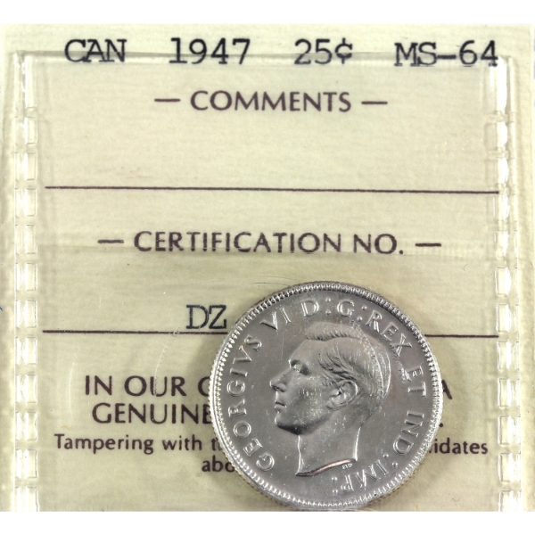 25-cent 1947 ICCS MS64