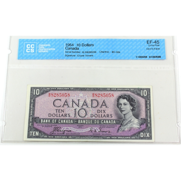 BC-32a 1954 $10 Devil's Face CCCS EF45 Coyne-Towers SN: B/D8285058
