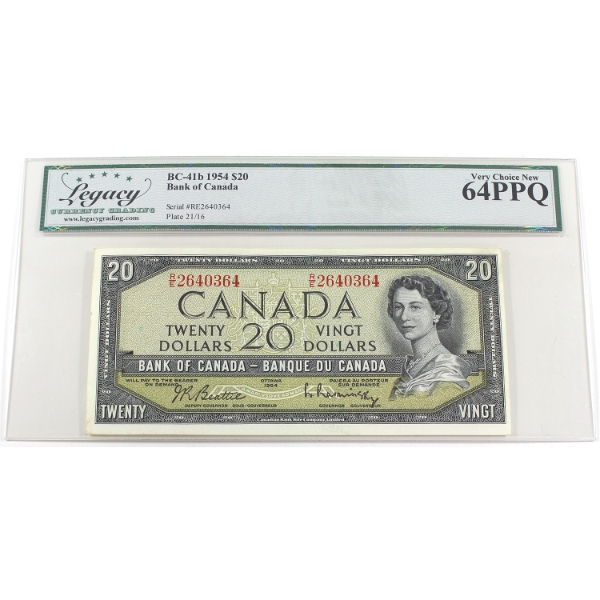 BC-41b 1954 $20 Legacy CUNC64 PPQ Beattie-Rasminsky SN:R/E2640364