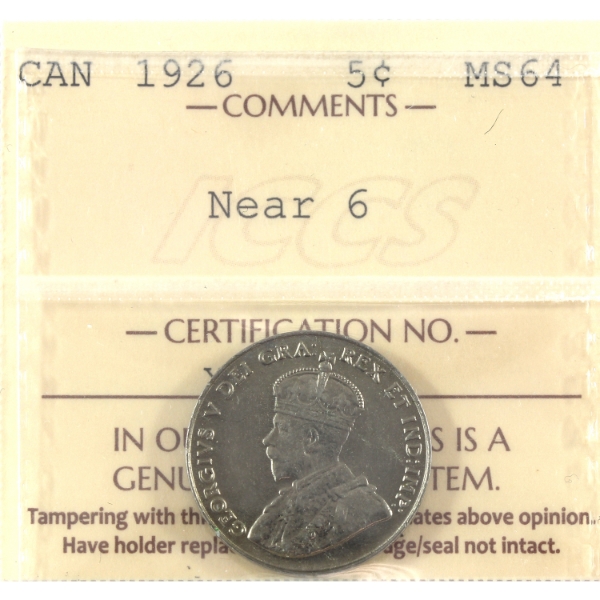 5-cent 1926 Near 6 ICCS MS64