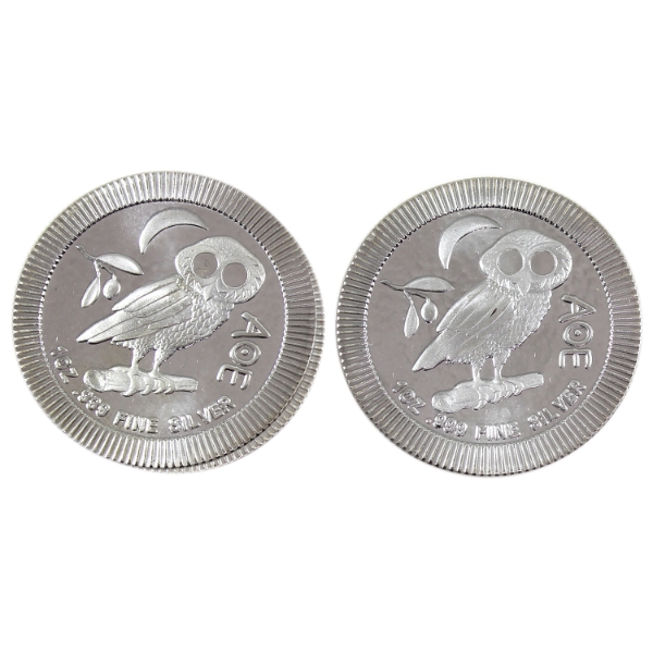 2x 1oz Niue 2020 $2 Athenian Owl .999 Fine Silver Stackable Rounds. 2pcs (Tax Exempt)