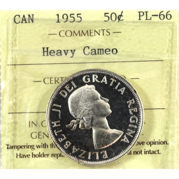 50-cent 1955 ICCS PL66 Heavy Cameo