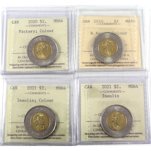 4x $2 2020 & 2021 ICCS MS64. 4pcs.
