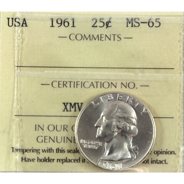 USA 1961 Washington Quarter ICCS MS65