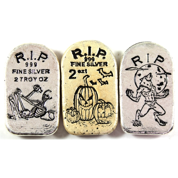 3x 2oz Monarch Precious Metals .999 Fine Silver Tombstone Bars. 3pcs. (Tax Exempt)
