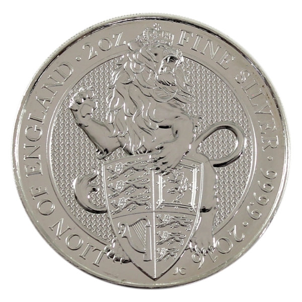 2oz Great Britain 2016 5 Pounds Queen's Beasts Lion of England .9999 Fine Silver Coin (Tax Exempt)