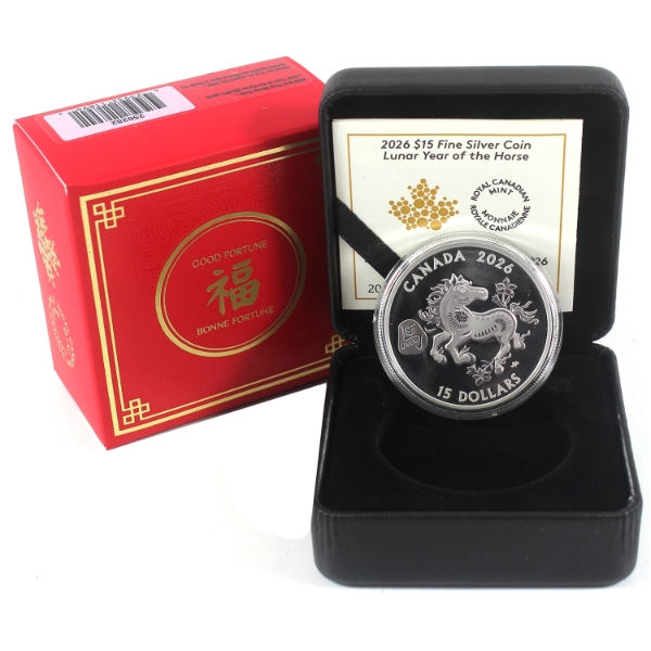 2026 $15 Lunar Year of the Horse 1oz .9999 Fine Silver Coin (Tax Exempt)