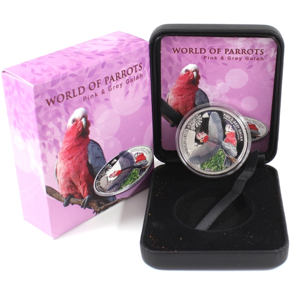 Cook Islands 2017 $5 World of Parrots-Pink & Grey Galah Sterling Silver Coin