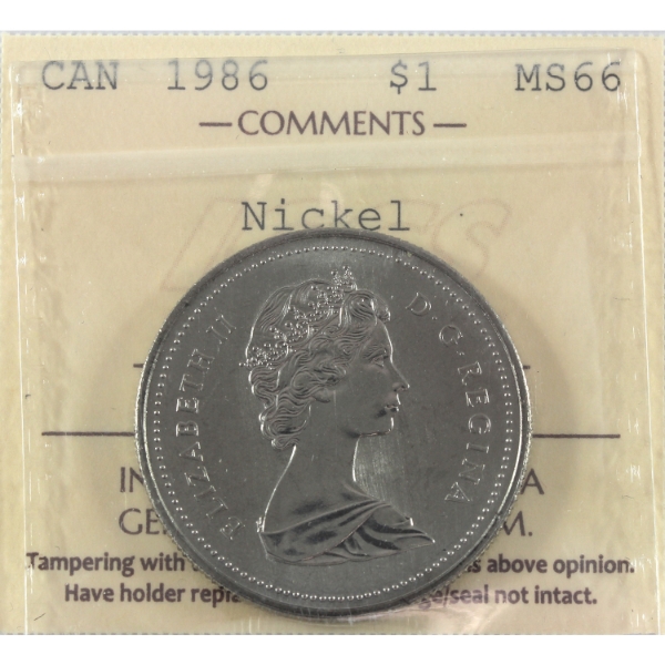Nickel $1 1986 ICCS MS66