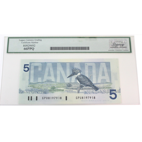 RADAR BC-56c-i-N1-iii 1986 $5 4 Digit RADAR Legacy GEM UNC66 PPQ Bonin-Thiessen SN: GPU8197918