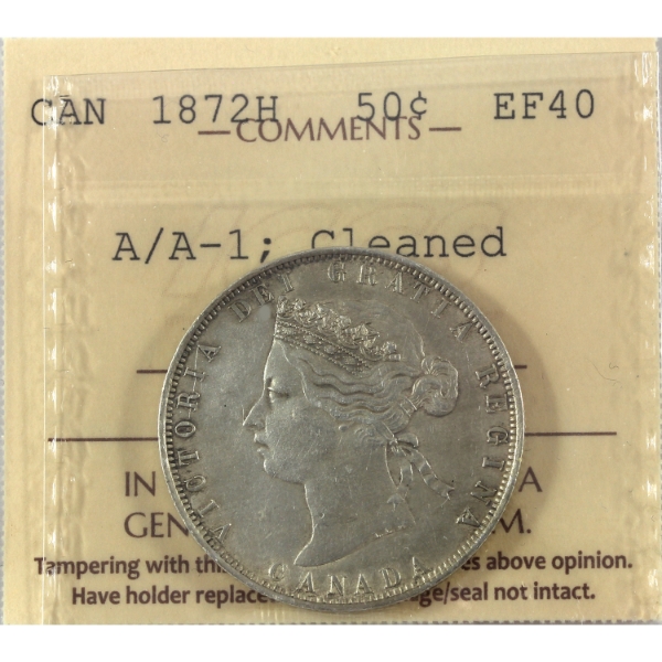 50-cent 1872H A/A-1 ICCS EF40 (Lightly Cleaned)