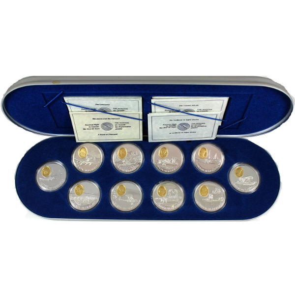 1990-1994 $20 Aviation Series #1: Powered Flight - The First 50 Years 10-Coin Sterling Silver Set