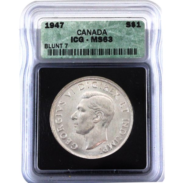 Silver $1 1947 Blunt 7 ICG Certified MS63
