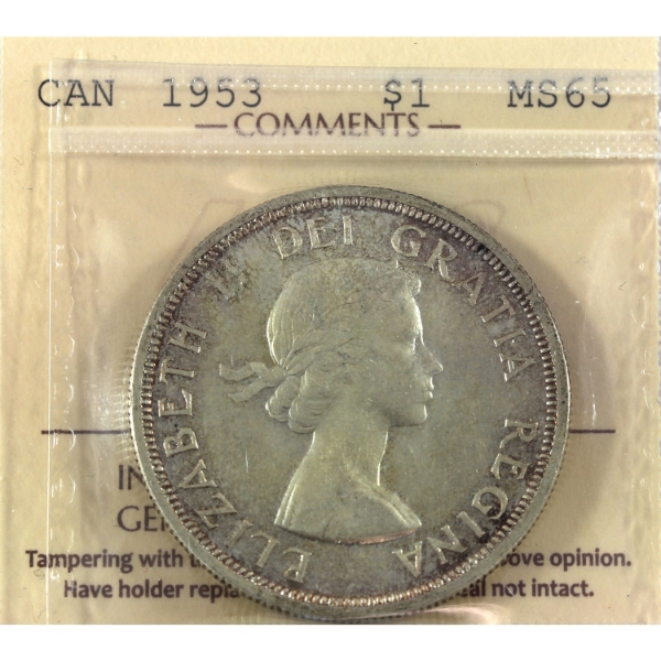 Silver $1 1953 SF ICCS MS65