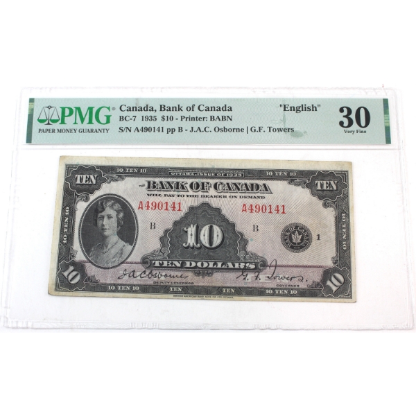 BC-7 1935 $10 English PMG VF30 Osborne-Towers SN: A490141 ppB