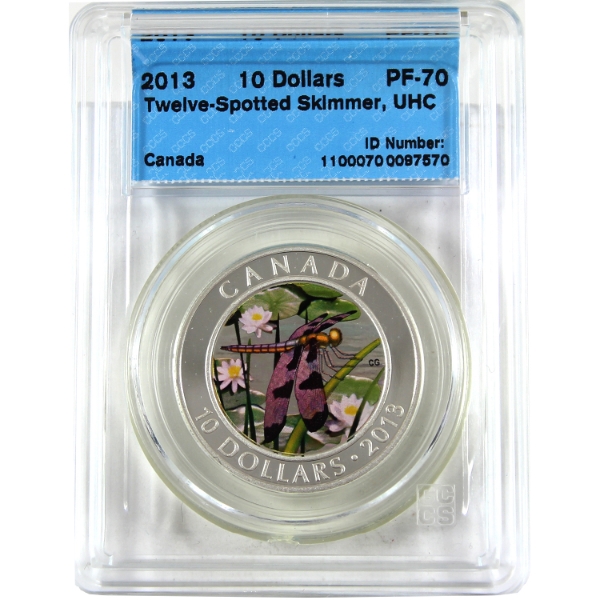 2013 $10 Dragonfly - Twelve Spotted Skimmer .9999 Fine Silver Coin CCCS PF70 UHC (Tax Exempt)