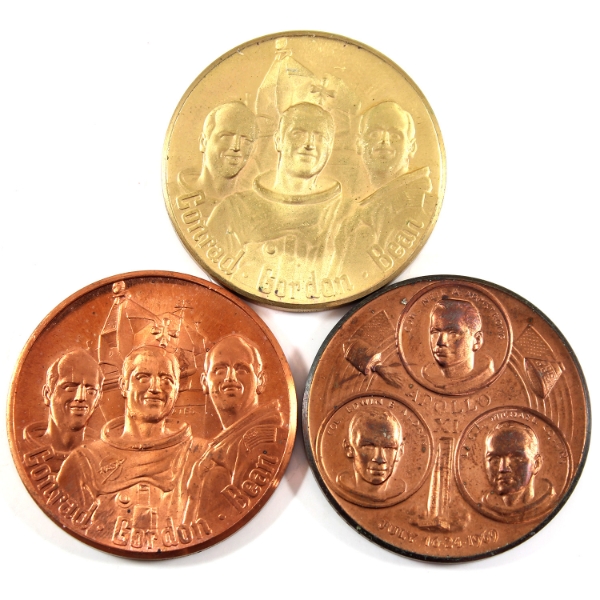 1969 Apollo 11 & Apollo 12 Medals 24g-Bronze 38.5mm. 3pcs.