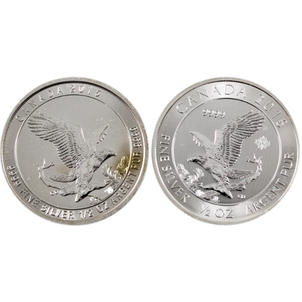 2015 & 2016 $2 Bald Eagle 1/2oz .9999 Fine Silver Coins. 2pcs.(Tax Exempt)