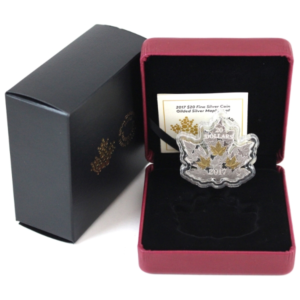 2017 $20 Gilded Silver Maple Leaf Shaped Fine Silver Coin with Selective Gold Plating (Tax Exempt)