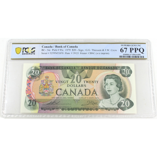 BC-54c 1979 $20 PCGS Superb GEM UNC67 PPQ Thiessen-Crow SN:52595453070