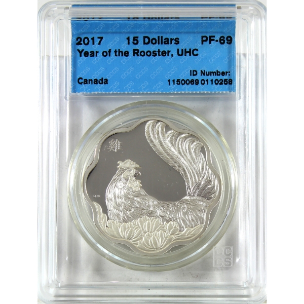 2017 $15 Lunar Lotus Year of the Rooster Sterling Silver Coin CCCS PF69 UHC